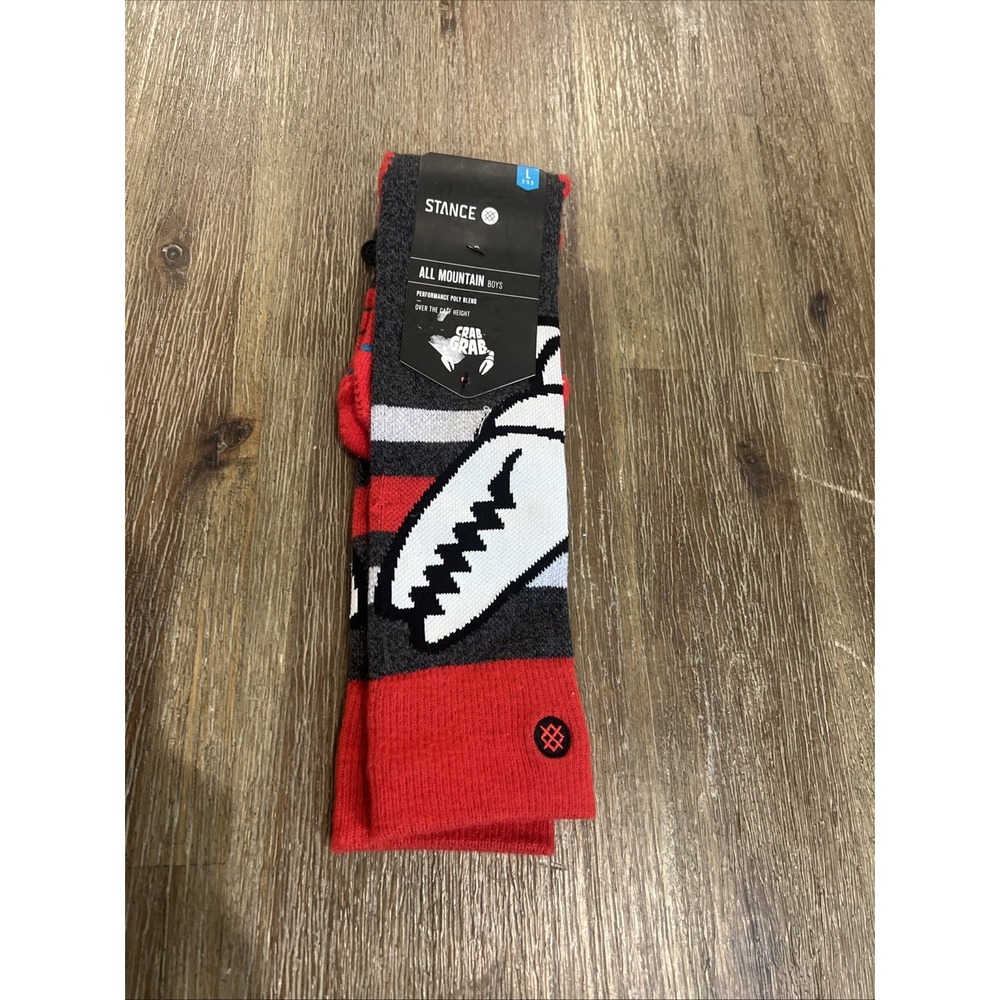 Stance Crab Grab Gabber Red/Grey Boy's Crew Socks L 2-5.5 All Mountain